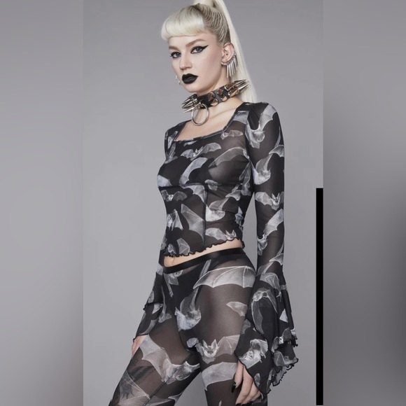 Dolls Kill Deadly Echo Sheer Bat Top Small - Picture 2 of 3